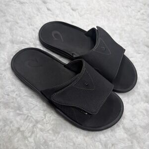 OluKai Nalu Dark Gray Slide Comfort Adjustable Strap Sandals Men's Size 12 Beach